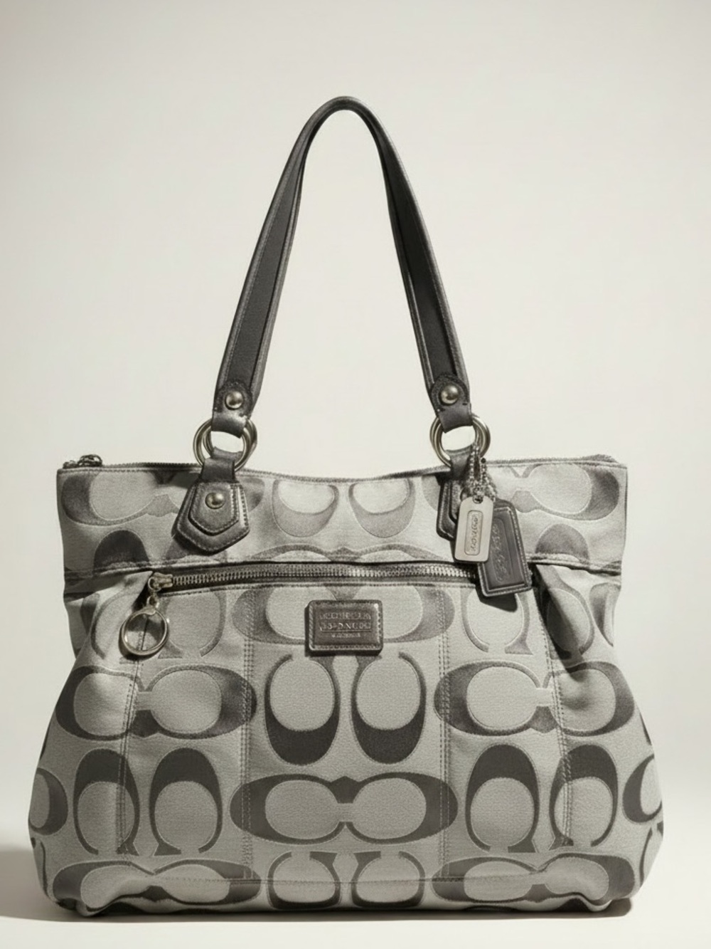 Coach Poppy Signature Glam Tote (17890) Grey and Silver Jacquard "C" pattern.